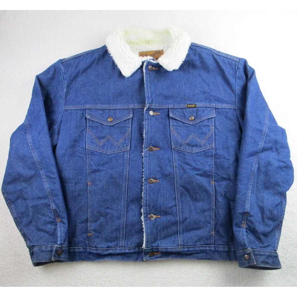 Vintage Wrangler Jacket Mens XL Blue Denim Sherpa Lined Western Coat 90s